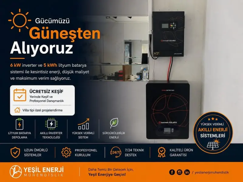 6 kW İnverter + 5 kWh Lityum Batarya Sistemi